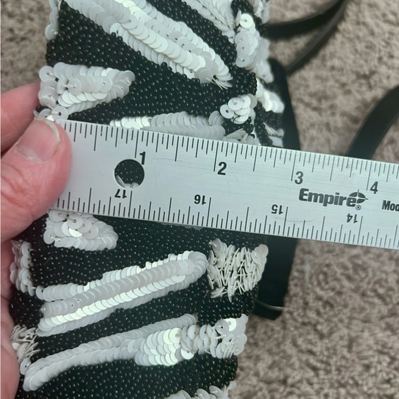 New Anthropologie sequin beaded animal clutch crossbody bag black white zebra - Picture 17 of 17